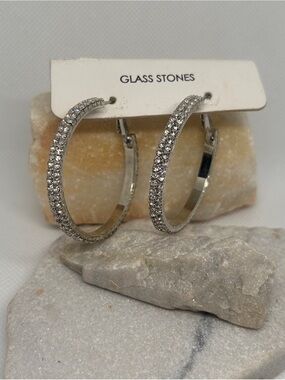 Silver Crystal Hoop Earrings